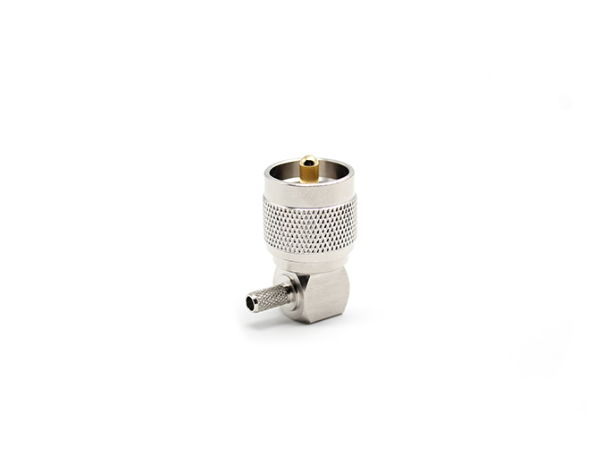 RF Connector UHF Male Right Angle for RG58 Cable, Crimp