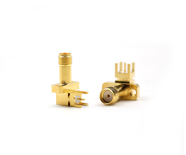 SMA Female Right Angle PCB Mount with 2 Hole Flange Connector