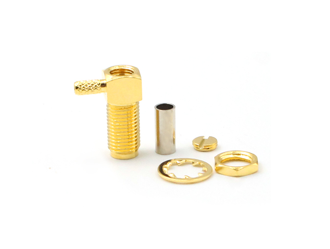 SMA Female Bulkhead Right Angle RF Connector for RG316 Cable Crimp